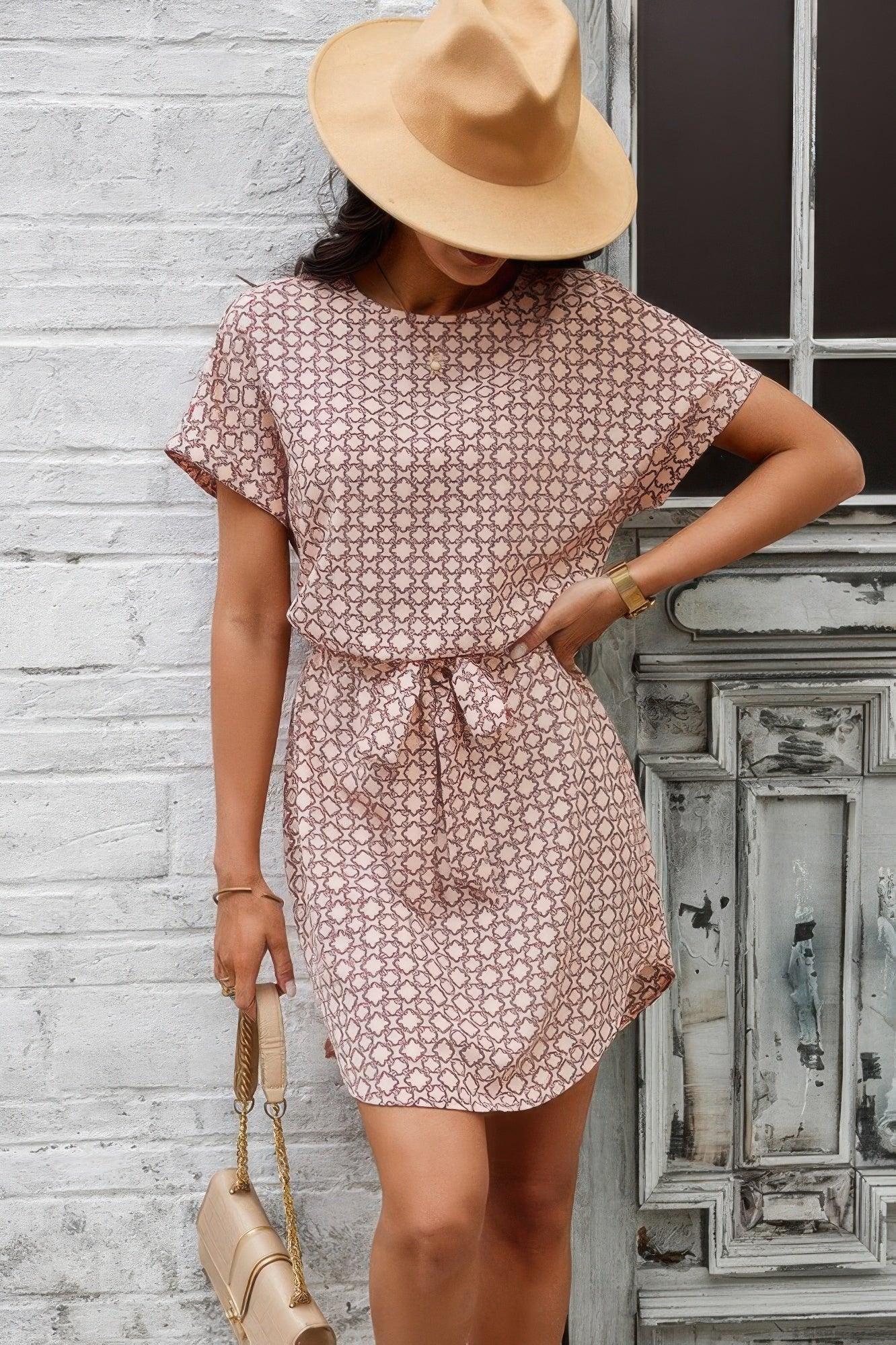 Elegant Crew Neck Batwing Sleeve Printed Dress | Mixtshop LLC