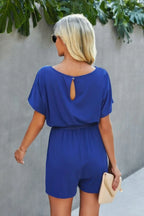 Boat Neck Short Sleeve Waist Tie Loose Romper | Mixtshop LLC