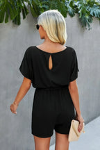 Boat Neck Short Sleeve Waist Tie Loose Romper | Mixtshop LLC