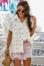 Heart Print Button Down Short Sleeve Loose Shirt | Mixtshop LLC