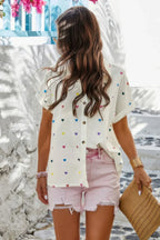 Heart Print Button Down Short Sleeve Loose Shirt | Mixtshop LLC