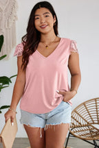 Solid V Neck Lace Splicing Back Bowknot T Shirt | Mixtshop LLC
