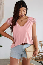 Solid V Neck Lace Splicing Back Bowknot T Shirt | Mixtshop LLC