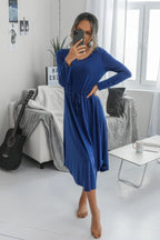 Solid Round Neck Long Sleeve Drawstring Dress | Mixtshop LLC