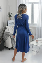 Solid Round Neck Long Sleeve Drawstring Dress | Mixtshop LLC