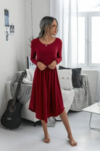 Solid Round Neck Long Sleeve Drawstring Dress | Mixtshop LLC