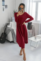 Solid Round Neck Long Sleeve Drawstring Dress | Mixtshop LLC