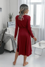 Solid Round Neck Long Sleeve Drawstring Dress | Mixtshop LLC