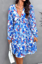 Elegant Printed V Neck Ruffled A Line Mini Dress | Mixtshop LLC