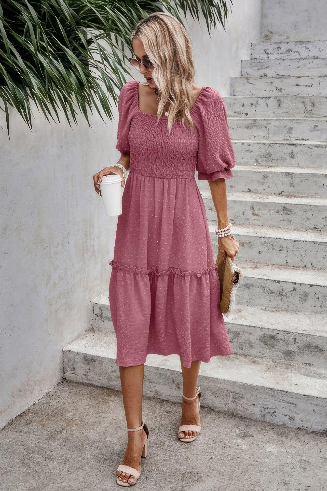 Square Neck Puff Sleeve Ruffle Hem Dress Secondary image