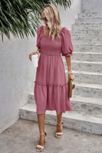 Square Neck Puff Sleeve Ruffle Hem Dress | Mixtshop LLC