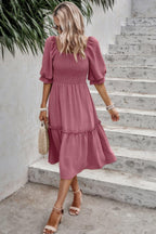 Square Neck Puff Sleeve Ruffle Hem Dress | Mixtshop LLC