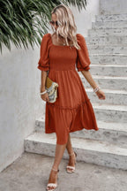 Square Neck Puff Sleeve Ruffle Hem Dress | Mixtshop LLC