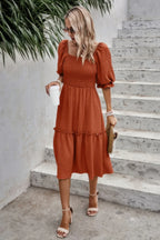 Square Neck Puff Sleeve Ruffle Hem Dress | Mixtshop LLC