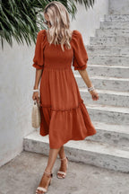 Square Neck Puff Sleeve Ruffle Hem Dress | Mixtshop LLC