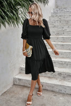 Square Neck Puff Sleeve Ruffle Hem Dress | Mixtshop LLC