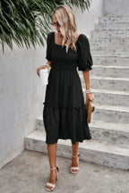 Square Neck Puff Sleeve Ruffle Hem Dress | Mixtshop LLC