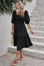 Square Neck Puff Sleeve Ruffle Hem Dress | Mixtshop LLC