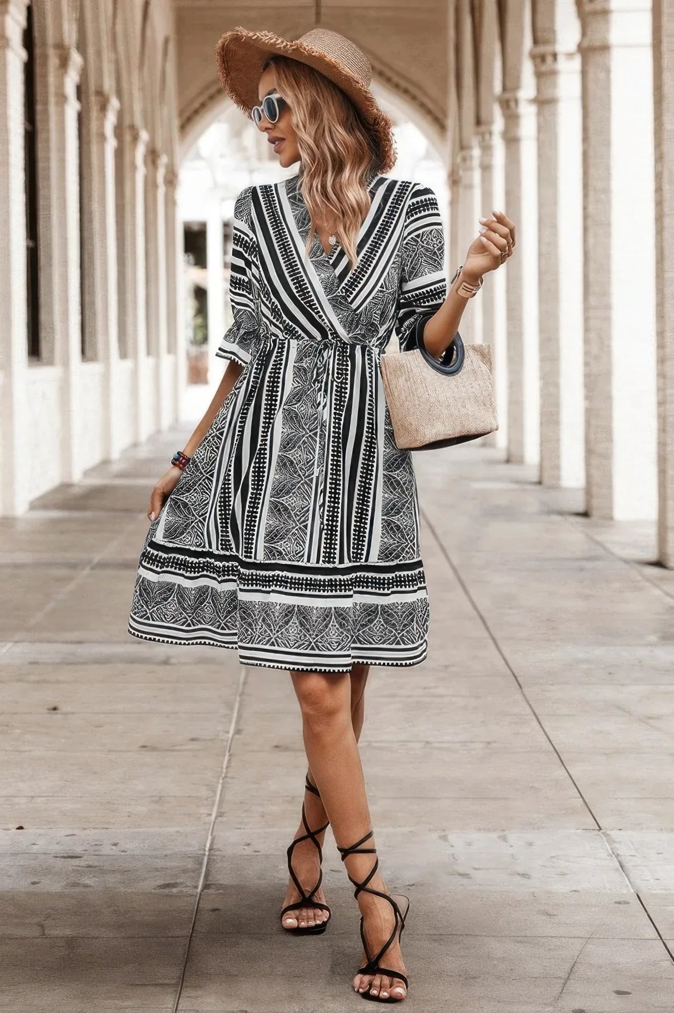 Allover Print Surplice Neck Ruffle Hem Fit Dress Secondary image