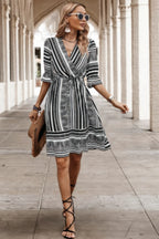 Allover Print Surplice Neck Ruffle Hem Fit Dress | Mixtshop LLC