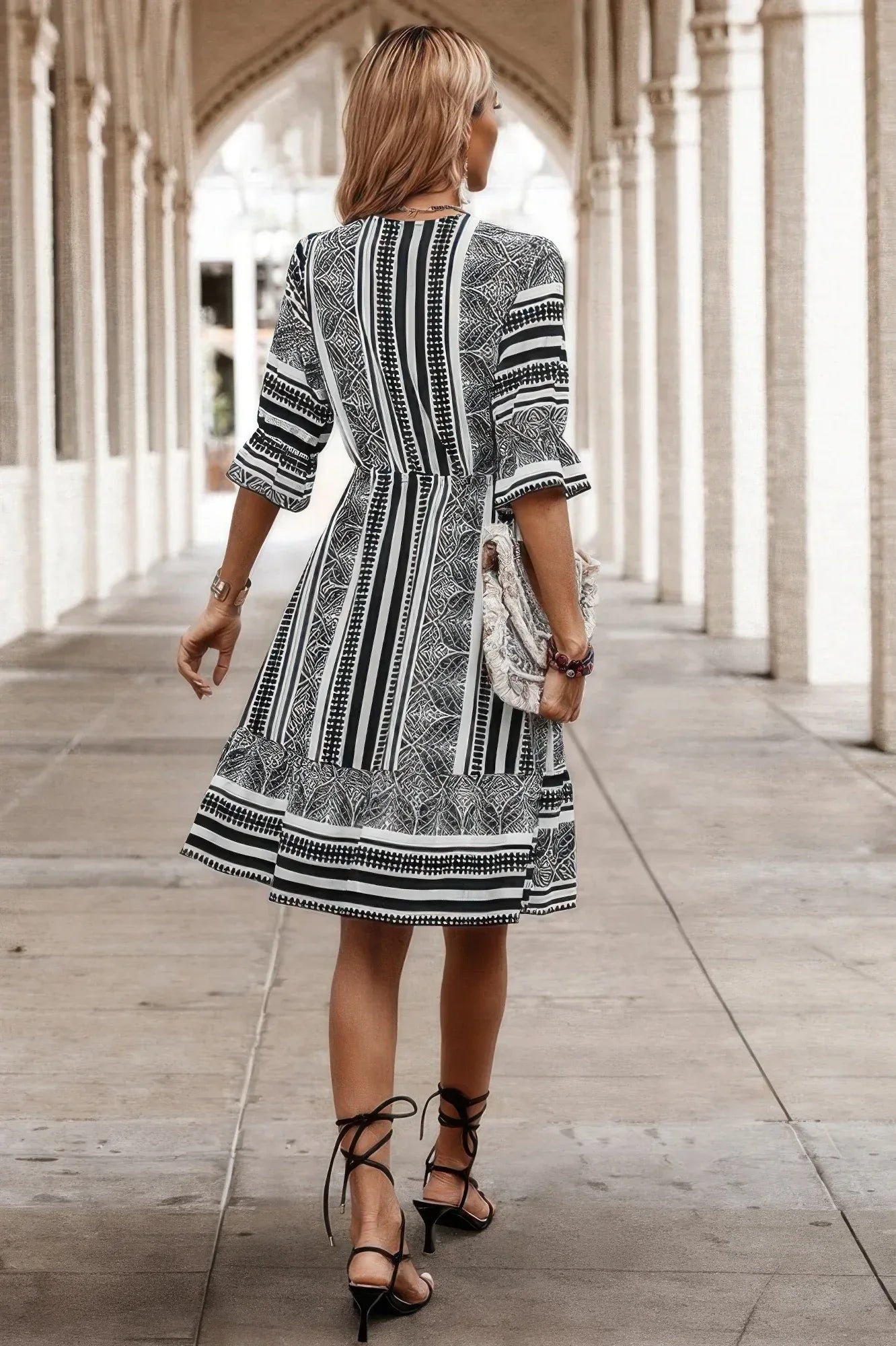 Allover Print Surplice Neck Ruffle Hem Fit Dress | Mixtshop LLC