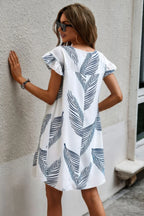 Leaf Print Ruffle Sleeves A Line Midi Dress | Mixtshop LLC