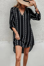 Striped Print Roll Tab Sleeve Tunic Loose Dress | Mixtshop LLC