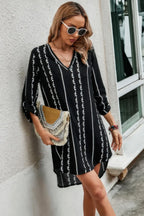 Striped Print Roll Tab Sleeve Tunic Loose Dress | Mixtshop LLC