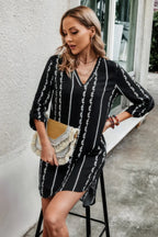 Striped Print Roll Tab Sleeve Tunic Loose Dress | Mixtshop LLC