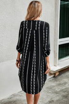 Striped Print Roll Tab Sleeve Tunic Loose Dress | Mixtshop LLC