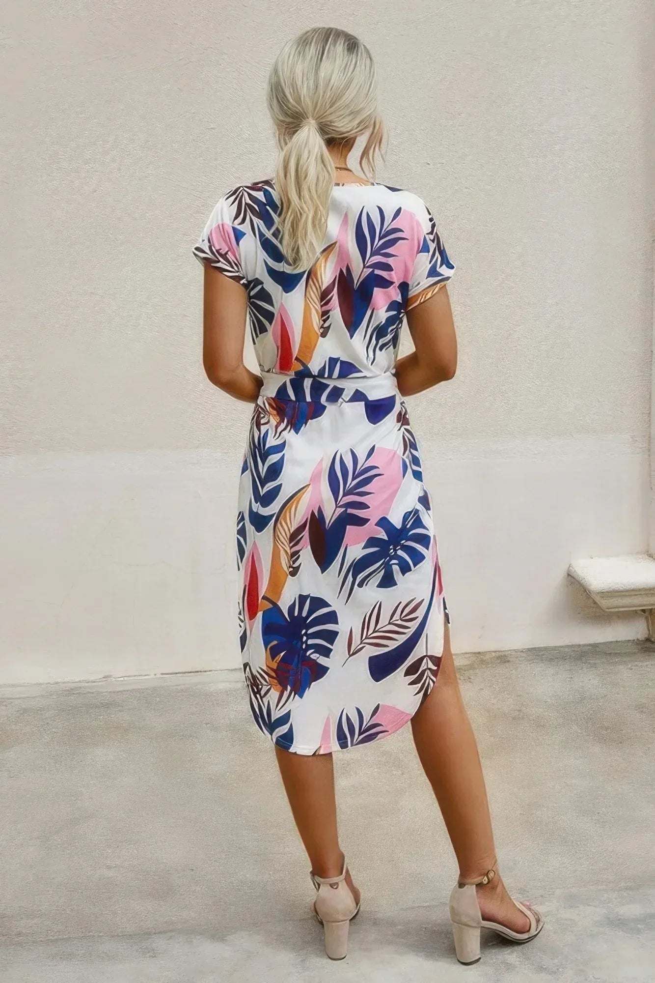 Notched Neck Floral Print Belted Fit Dress | Mixtshop LLC