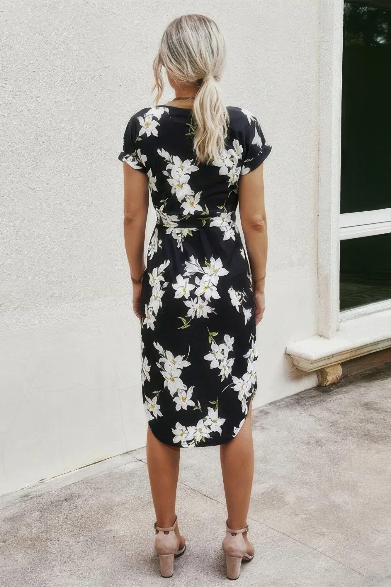 Notched Neck Floral Print Belted Fit Dress | Mixtshop LLC