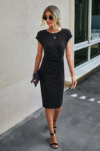Solid Crewneck Short Sleeve High Waisted Fit Midi | Mixtshop LLC