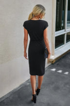 Solid Crewneck Short Sleeve High Waisted Fit Midi | Mixtshop LLC