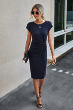 Solid Crewneck Short Sleeve High Waisted Fit Midi | Mixtshop LLC