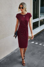 Solid Crewneck Short Sleeve High Waisted Fit Midi | Mixtshop LLC