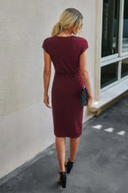 Solid Crewneck Short Sleeve High Waisted Fit Midi | Mixtshop LLC