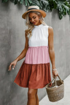 Colorblock Cut Out Back Ruffle Hem Tiered Dress | Mixtshop LLC