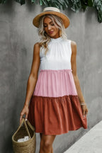 Colorblock Cut Out Back Ruffle Hem Tiered Dress | Mixtshop LLC