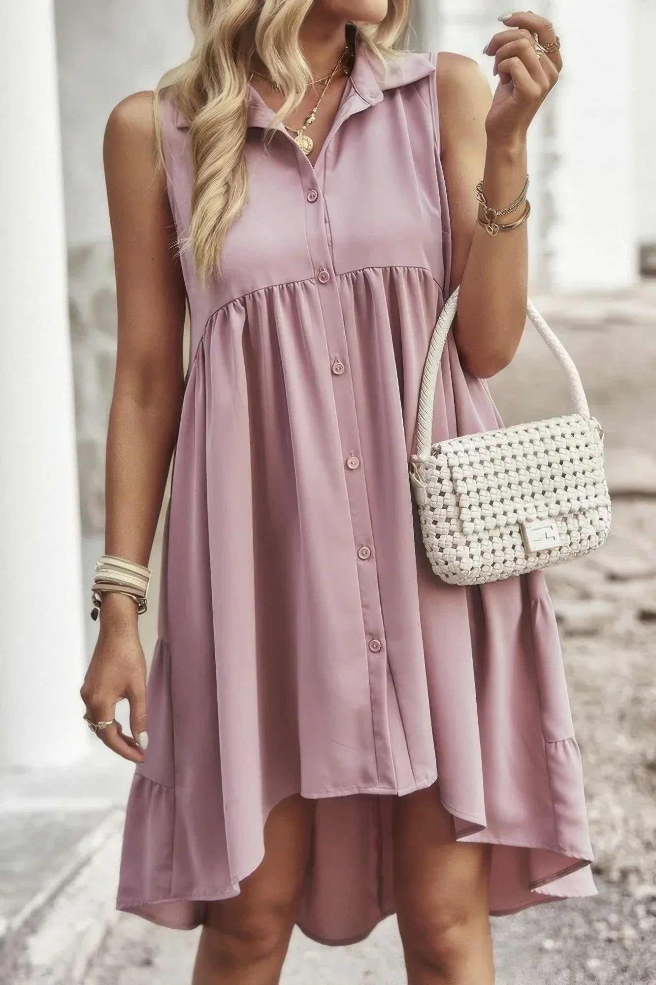 Sleeveless Solid Peplum Shirt Dress | Mixtshop LLC