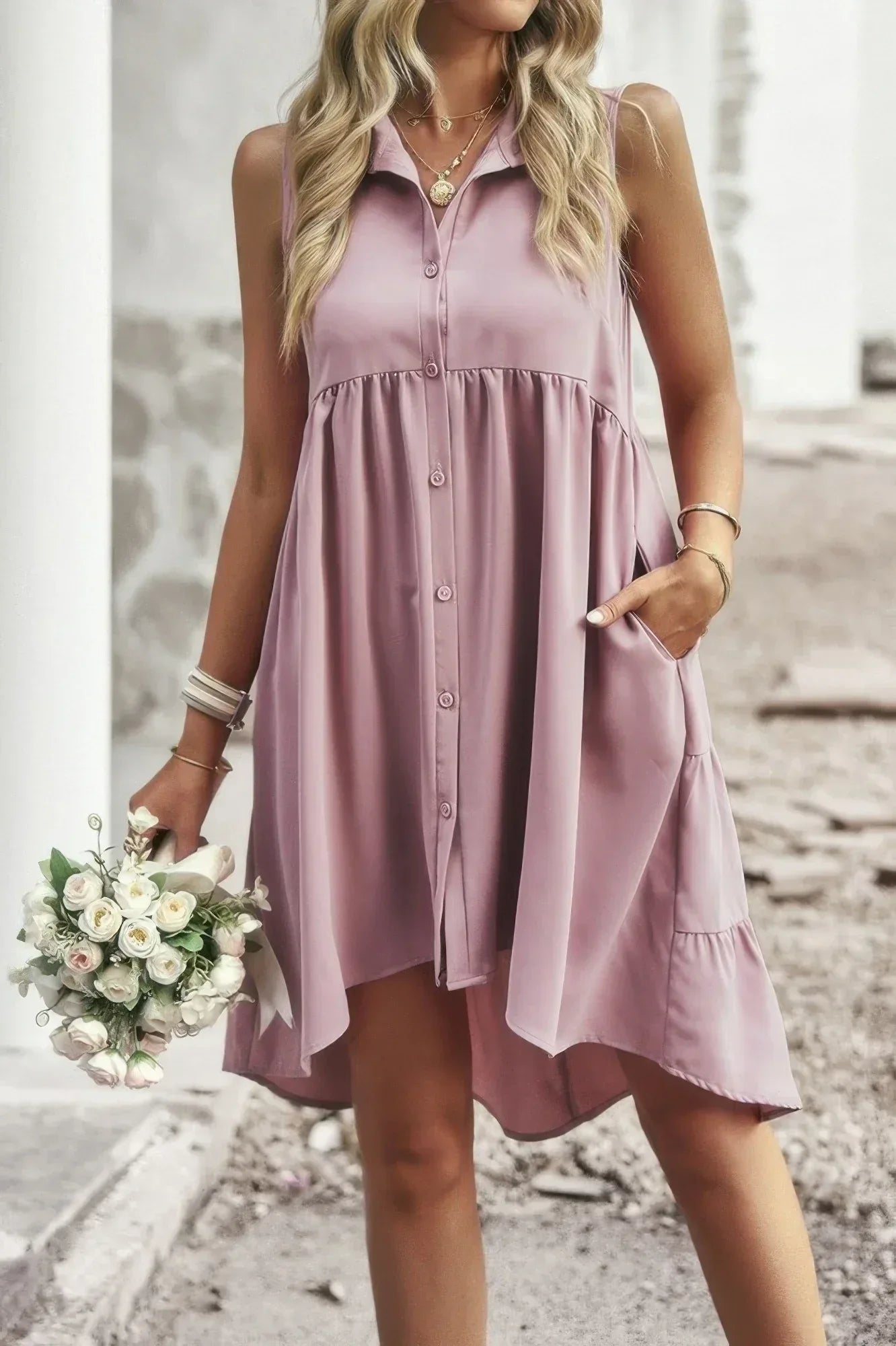 Sleeveless Solid Peplum Shirt Dress | Mixtshop LLC
