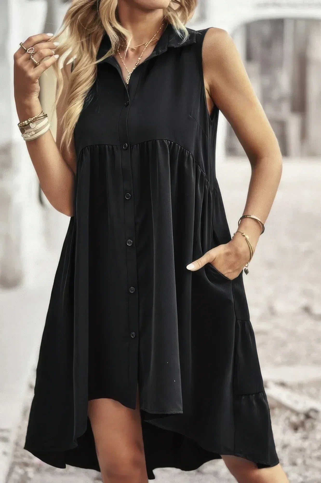 Sleeveless Solid Peplum Shirt Dress | Mixtshop LLC