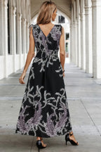 Cross V Neck Floral Print Sleeveless Fit Dress | Mixtshop LLC