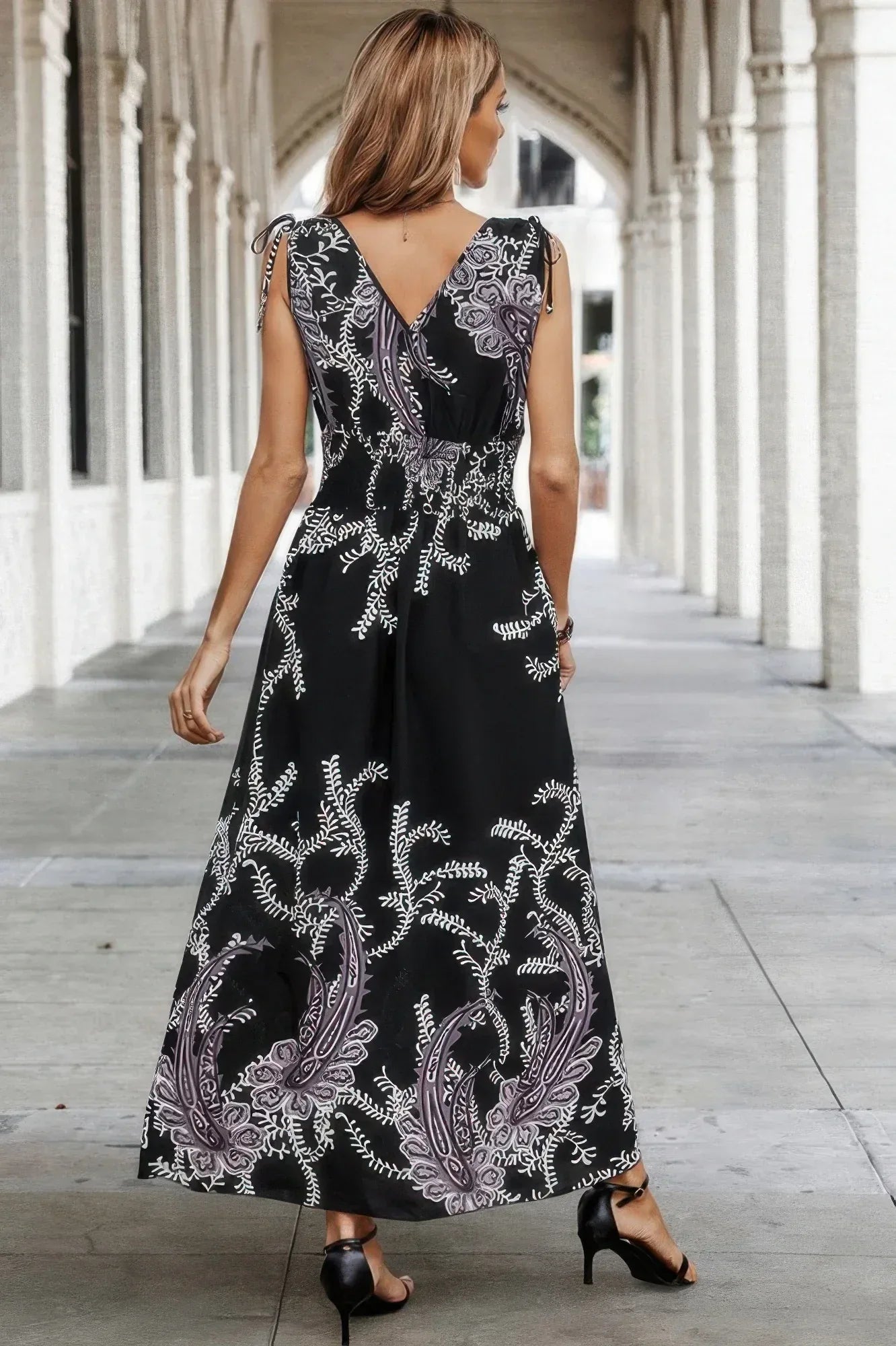 Cross V Neck Floral Print Sleeveless Fit Dress | Mixtshop LLC