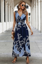 Cross V Neck Floral Print Sleeveless Fit Dress | Mixtshop LLC