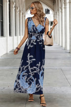 Cross V Neck Floral Print Sleeveless Fit Dress | Mixtshop LLC