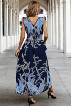 Cross V Neck Floral Print Sleeveless Fit Dress | Mixtshop LLC