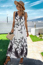 Cross V Neck Floral Print Sleeveless Fit Dress | Mixtshop LLC