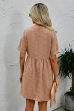 Button V Neck Short Sleeve Tunic Short Dress | Mixtshop LLC