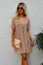 Button V Neck Short Sleeve Tunic Short Dress | Mixtshop LLC